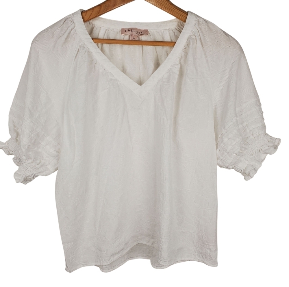 Philosophy White Ruffled Sleeve Top. SMALL. Boho Peasant. #0176